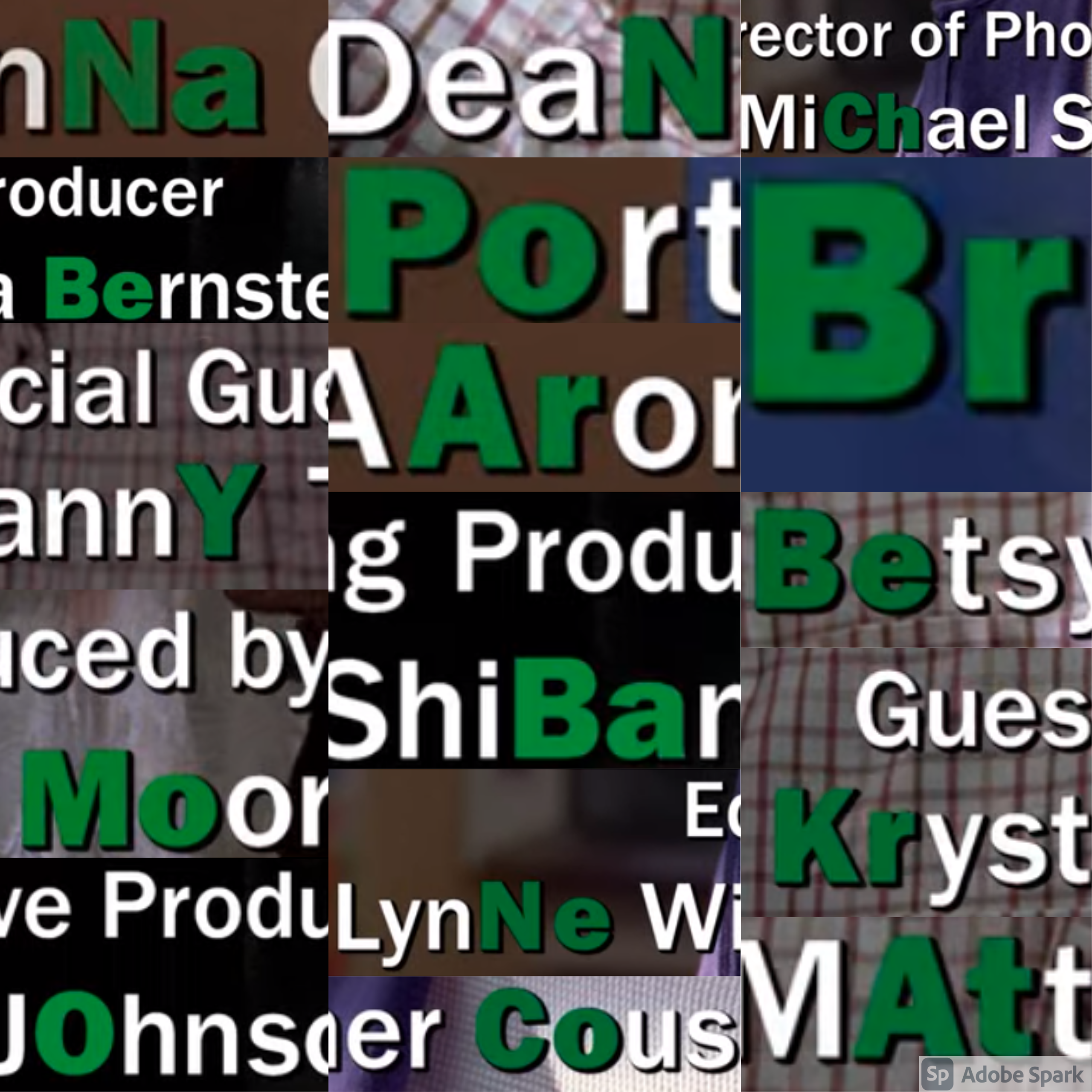 Examples of the cast names with highlighted elements